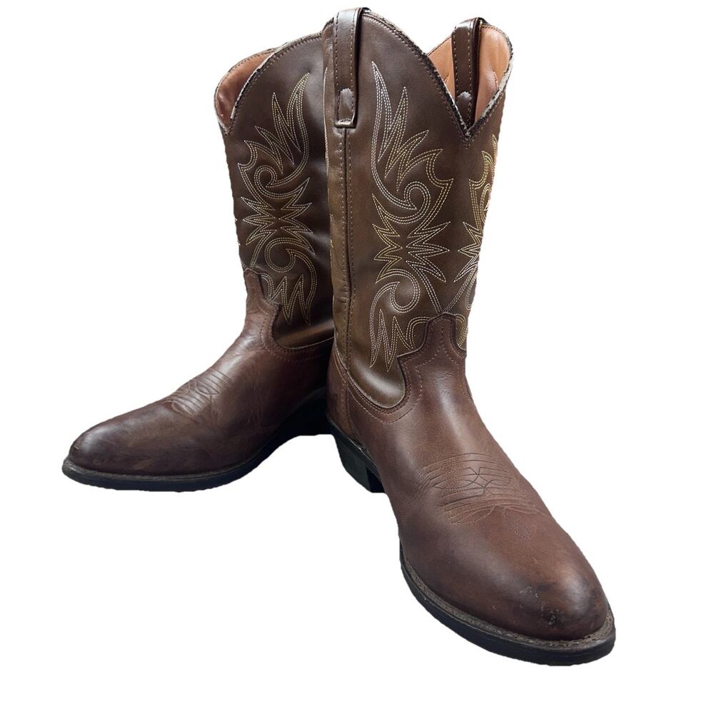 Laredo Men’s Brown Western Cowboy Boots Size 12 EW Leather Square Toe 4242